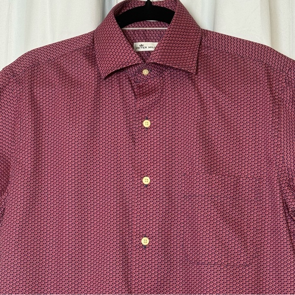 Peter Millar Microprint Cotton Short Sleeve Button Down Shirt Medium - Picture 4 of 9